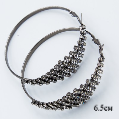 Серьги-кольца№1750 6.5 см оригинальные со стразами оптом.