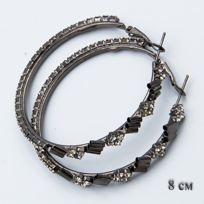 Серьги-кольца№1751 8 см стильные с белыми стразами оптом.