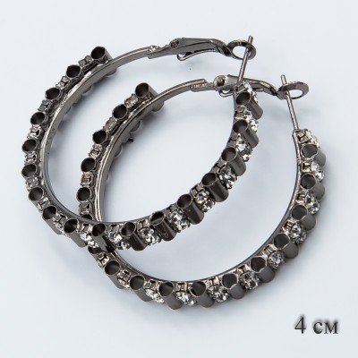 Серьги-кольца№1753 4 см оригинальные со стразами оптом.