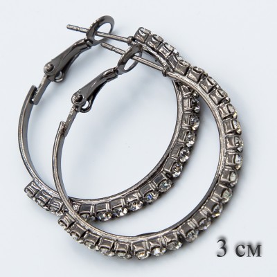 Серьги-кольца№1756 3 см с дорожкой из страз оптом.