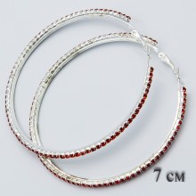 Серьги-кольца№1772 7 см с красными стразами оптом.