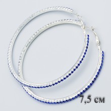 Серьги-кольца№1774 7.5 см с синими стразами оптом.