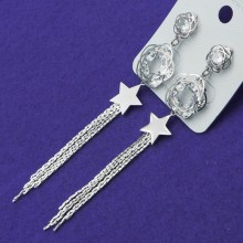 Серьги№752 длинные со звездочками под серебро от производителя оптом.