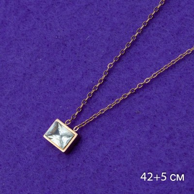 Цепочка Xuping№158   42см с удлинителем и белым квадратным кулоном медицинкое золото оптом