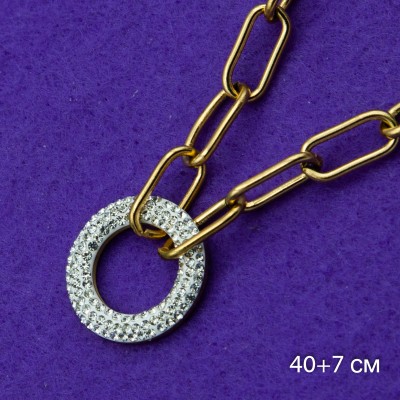 Цепочка Xuping№160   40см оригинальная с белым кругом в мелких цирконах медицинское золото оптом купить