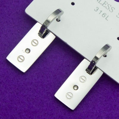 Сережки сталь №55A   h=20mm x 10mm Картьє платівки бiлого колеру куплю оптом біжутерію зі сталі, медсталь оптом