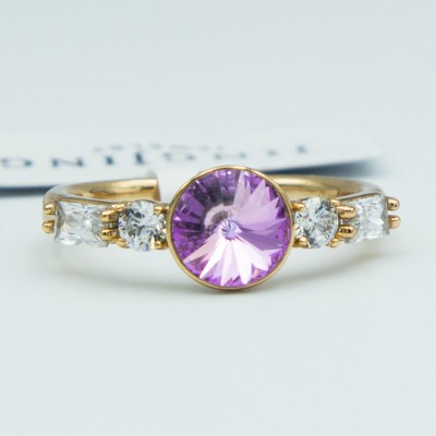Кільце Xuping№145  16. SWAROVSKI 8мм бузкового кольору куплю оптом кільця ксюпінг недорого від виробника