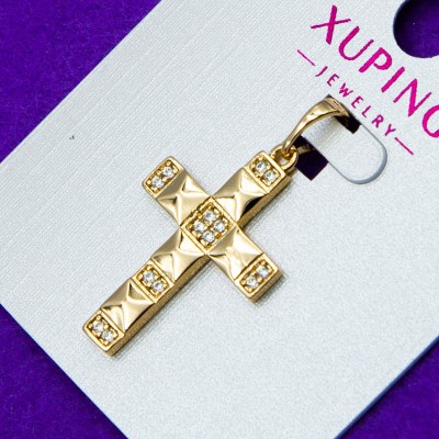 Крестик Xuping№415  оригинального дизайна с мелкими белыми цирконами медичне золото купити оптом