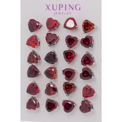 Серьги-гвоздики Xuping№1384    красные сердечки оптом.