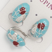 Серьги Xuping №1378    с голубой и бордовой эмалью на основе под серебро.