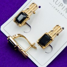 Серьги Xuping№233   с черным цирконом купить медзолото оптом в интернет магазине бижутерии бижумаркет