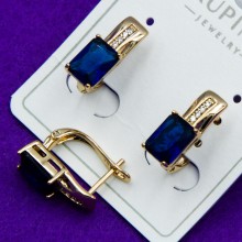 Серьги Xuping№23    с синим цирконом купить медзолото оптом в интернет магазине бижутерии 