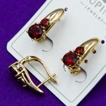 Серьги Xuping№226    с красными цирконом купить медзолото оптом в интернет магазине бижутерии 