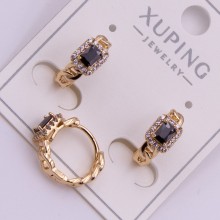 Сережки Xuping№383 d-12мм 5х5мм чорний циркон куплю оптом медичне золото від виробника біжумаркет