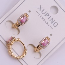 Сережки Xuping№383А d-12мм 5х5мм рожевий циркон куплю оптом медичне золото від виробника біжумаркет