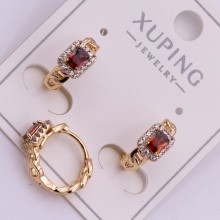 Сережки Xuping№383С  d-12мм 5х5мм червоний циркон куплю оптом медичне золото від виробника біжумаркет
