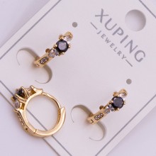Сережки Xuping№384 d-12мм 3мм чорний циркон куплю оптом медичне золото від виробника біжумаркет