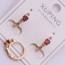 Серьги Xuping№384С  d-12мм 3мм червоний циркон куплю оптом медичне золото від виробника біжумаркет