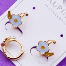 Сережки Xuping№626А d-10мм з блакитною квіточкою оптом сережки ксюпінг медзолото 18К