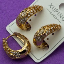 Сережки Xuping№449 крапля 22х8мм у білих цирконах куплю медичне золото 18к оптом сережки від постачальника
