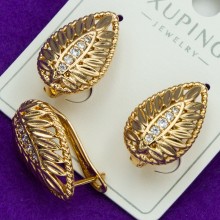 Сережки Xuping№55Ф   лист в дрібних цирконах медичне золото куплю оптом сережки ксюпінг біжутерика