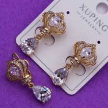 Сережки Xuping№381 ошатні з короною довжина 15мм вісюлька з чорним цирконом біжутерію Xuping медзолото 18к