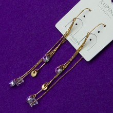 Сережки xuping№116 SWAROVSKI висюльки-протяжки з перламутровим камінням купити медзолото оптом від виробника позолотка