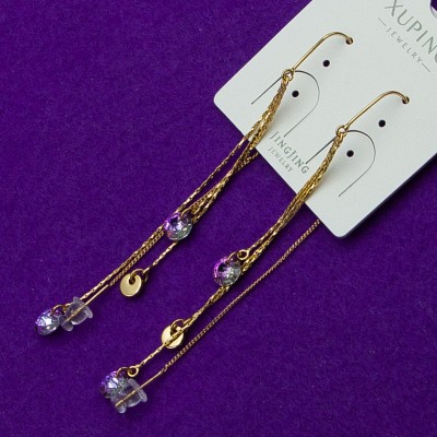 Сережки xuping№116 SWAROVSKI висюльки-протяжки з перламутровим камінням купити медзолото оптом від виробника позолотка