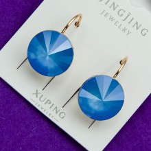 Сережки xuping№108В   SWAROVSKI на круглому замку блакитного кольору  купити медзолото оптом від виробника