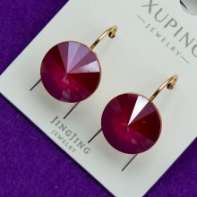 Сережки xuping№108С SWAROVSKI на круглому замку червоного кольору  купити медзолото оптом від виробника