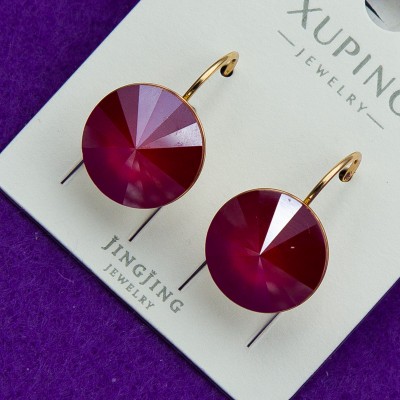 Сережки xuping№108С SWAROVSKI на круглому замку червоного кольору  купити медзолото оптом від виробника