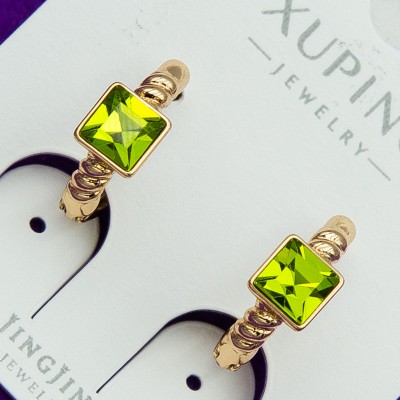 Сережки xuping№120А   SWAROVSKI з зеленим квадратним каменем купити медзолото оптом від виробника