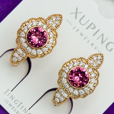 Сережки xuping№114В SWAROVSKI на англійському замку з каменем рожевого купити медзолото оптом від виробника