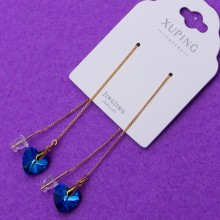Сережки Xuping№763 SWAROVSKI серце 8х7мм н висюлька-протяжка куплю оптом біжутерію Xuping SWAROVSKI медзолото 18к