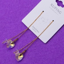 Сережки Xuping№764 SWAROVSKI серце 8х7мм н висюлька-протяжка куплю оптом біжутерію Xuping SWAROVSKI медзолото 18к