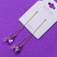 Сережки Xuping№765 SWAROVSKI серце 8х7мм н висюлька-протяжка куплю оптом біжутерію Xuping SWAROVSKI медзолото 18к