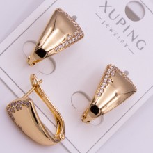 Сережки Xuping№350 висота 18мм потовщені з білими цирконами купити медзолото 18к від постачальника біжурин