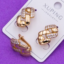 Сережки xuping№421  18х10мм геометричної форми з дрiбними цирконами медичне золото сережки 18к від виробника