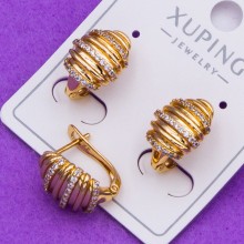 Сережки xuping№420 15х8мм овальні з білими цирконами дрібними куплю медичне золото сережки 18к від виробника