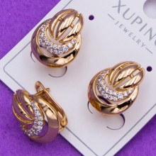Сережки xuping№416  18х10мм геометричної форми з дрiбними цирконами медичне золото сережки 18к від виробника