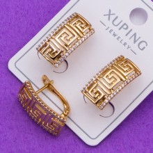 Сережки xuping№399 висота 25мм зі знаком Версаче із цирконами куплю xuping біжутерію медичне золото сережки 18к від виробника