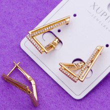 Сережки Xuping№367  22х13мм геометричної форми з білими цирконами оптом сережки ксюпінг медзолото