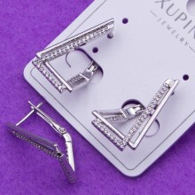 Сережки Xuping№368 22х13мм геометричної форми з білими цирконами оптом сережки ксюпінг медзолото