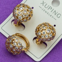 Сережки Xuping№450А  d-15мм  в білих цирконах медичне золото 18к оптом сережки від постачальника
