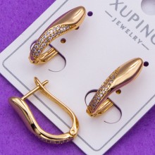 Сережки xuping№411 висота 16мм удоїнені з білими цирконами 18к куплю біжутерію xuping медичне золото сережки 18к від виробника