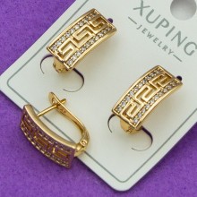Сережки Xuping№444   15х7ммз орнаментом доріжка в білих цирконах медичне золото 18к оптом сережки від постачальника
