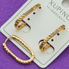 Сережки Xuping№438 10х20мм 1.5мм геометричної форми з бiлими цирконами медичне золото 18к оптом сережки від постачальника
