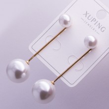Сережки Xuping№355 довжина 48мм перлина d-14мм віслюльки на гвоздиках куплю оптом медичне золото від виробника біжумаркет