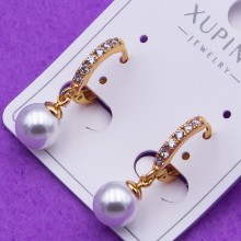 Серьги Xuping№88  h-22мм жемчужная висюлька 6мм медицинское золото серьги купить оптом позолотка