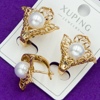 Сережки xuping№2400 перлина на ажурній черепашці кюпінг ювелірна біжутерія оптом дешево медичне золото